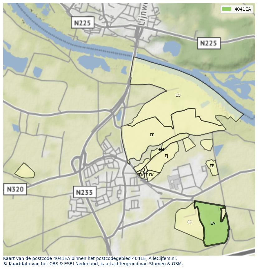 Afbeelding van het postcodegebied 4041 EA op de kaart.