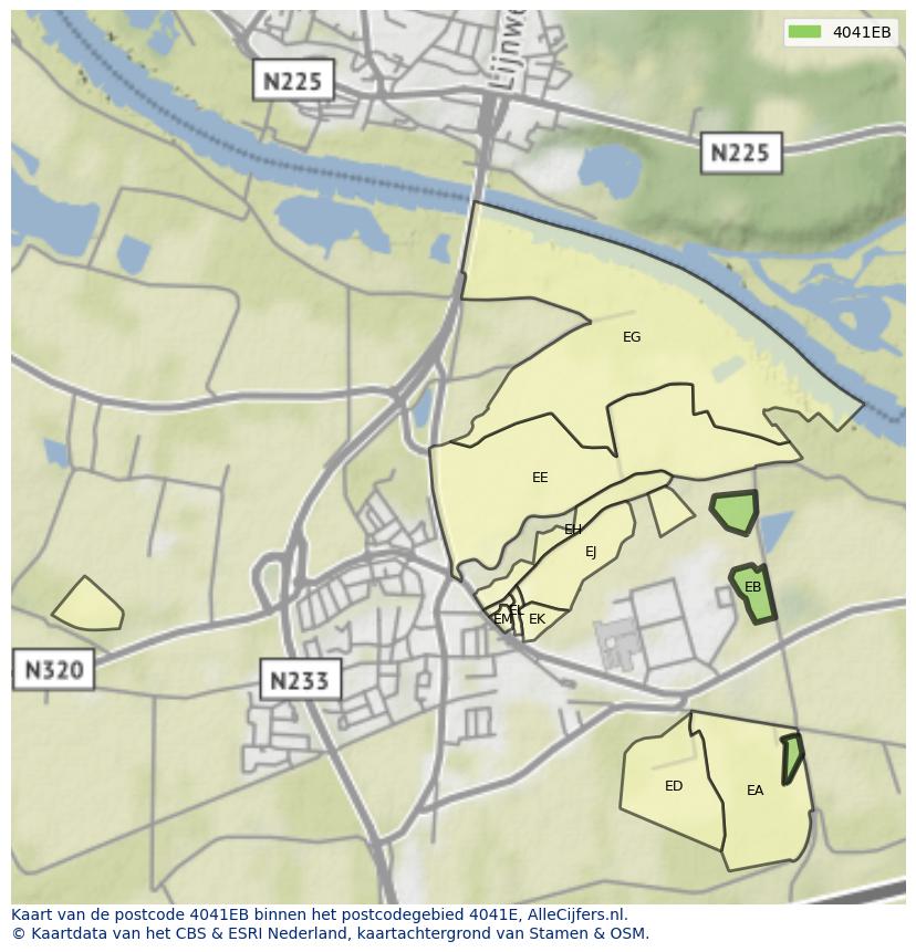 Afbeelding van het postcodegebied 4041 EB op de kaart.