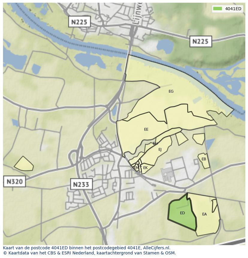 Afbeelding van het postcodegebied 4041 ED op de kaart.