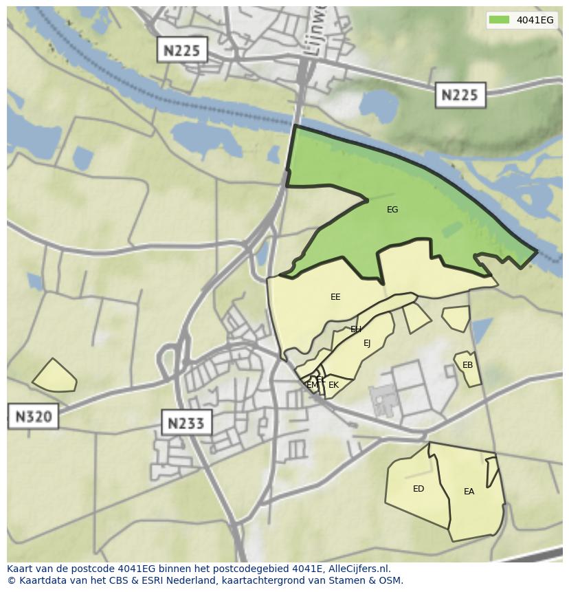Afbeelding van het postcodegebied 4041 EG op de kaart.