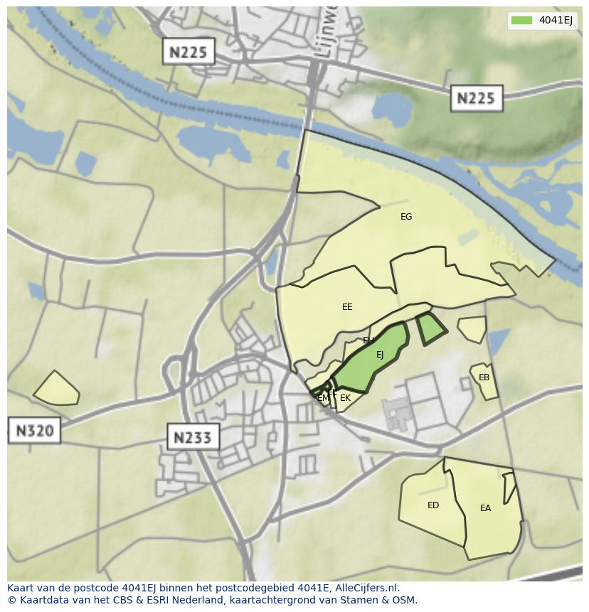 Afbeelding van het postcodegebied 4041 EJ op de kaart.