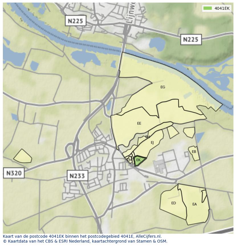 Afbeelding van het postcodegebied 4041 EK op de kaart.