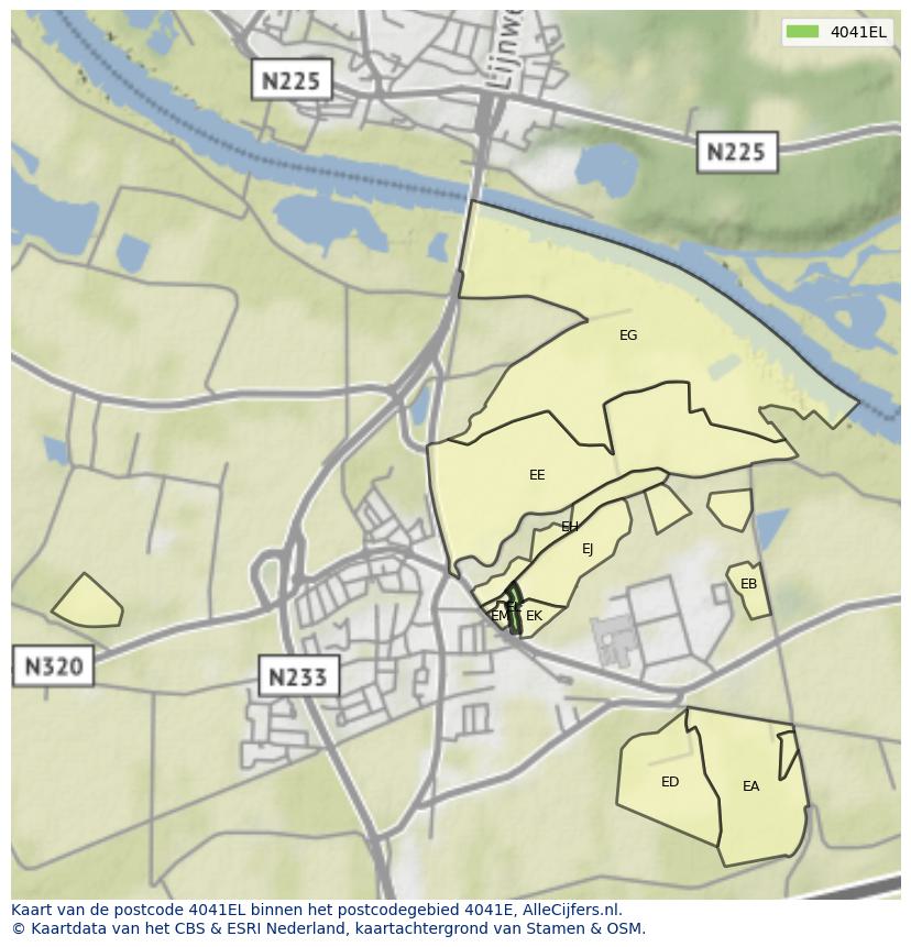Afbeelding van het postcodegebied 4041 EL op de kaart.
