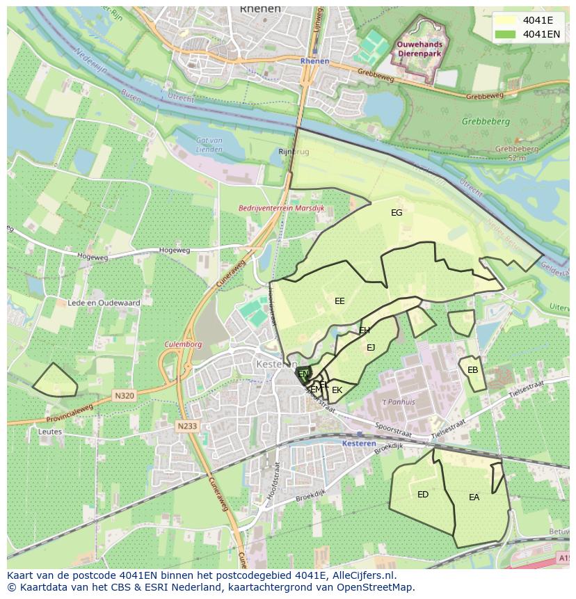 Afbeelding van het postcodegebied 4041 EN op de kaart.