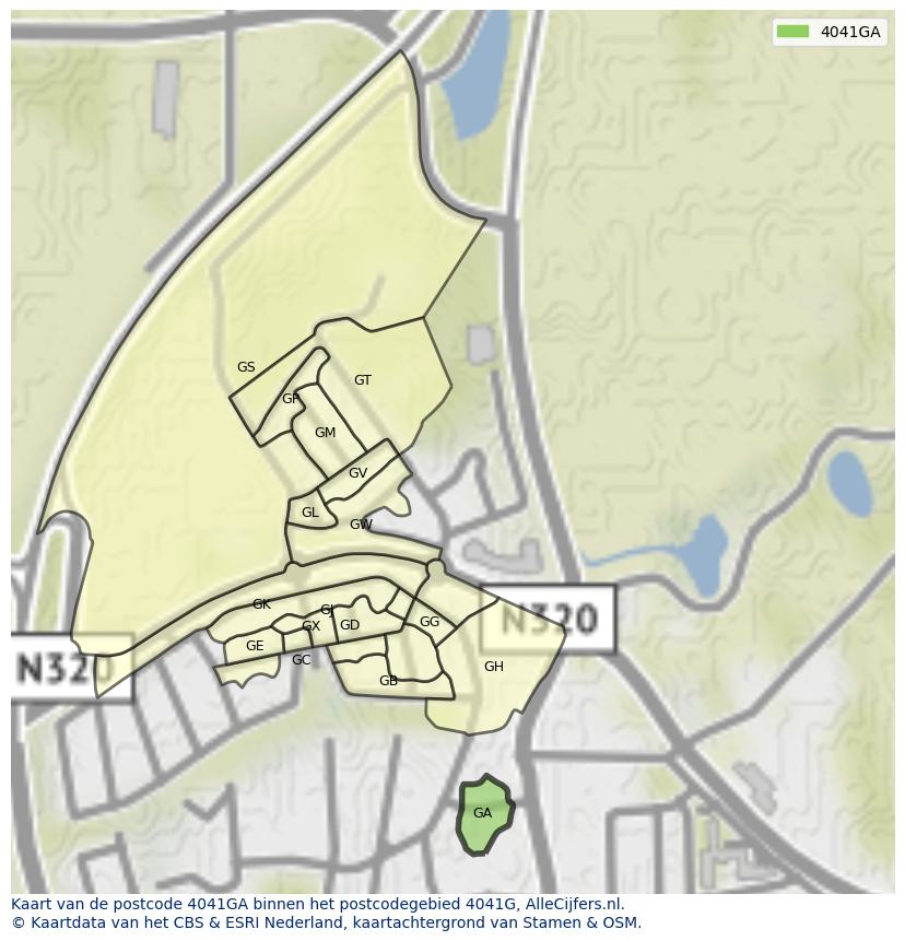 Afbeelding van het postcodegebied 4041 GA op de kaart.