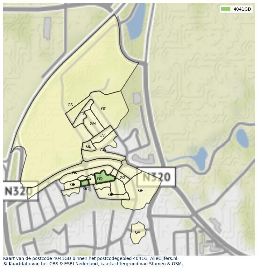 Afbeelding van het postcodegebied 4041 GD op de kaart.