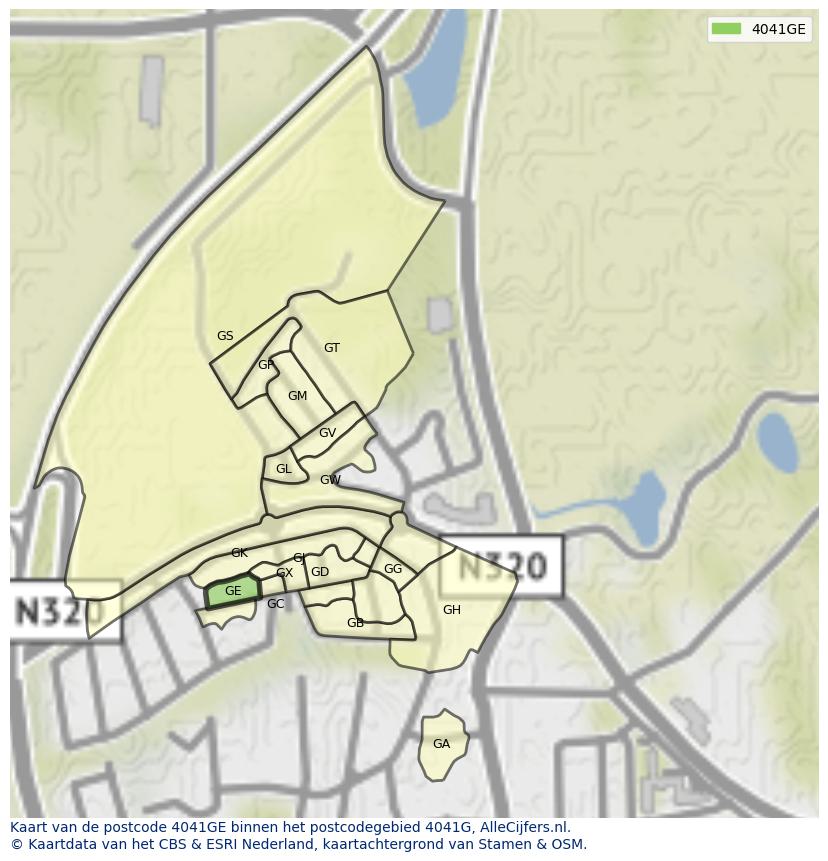 Afbeelding van het postcodegebied 4041 GE op de kaart.
