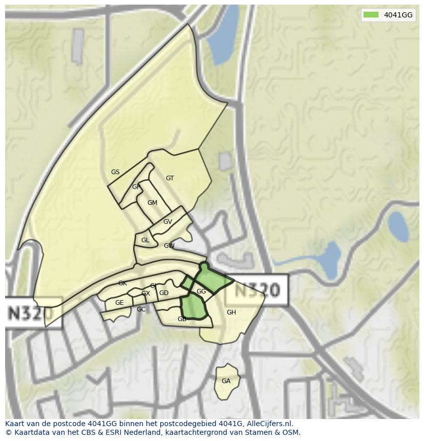 Afbeelding van het postcodegebied 4041 GG op de kaart.