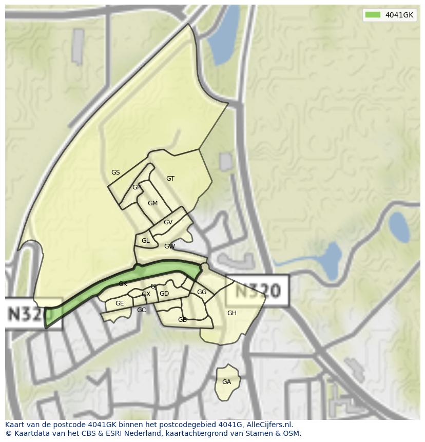 Afbeelding van het postcodegebied 4041 GK op de kaart.