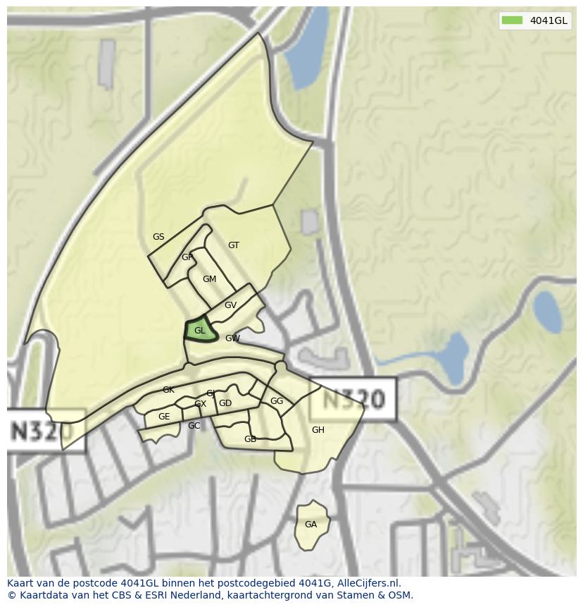 Afbeelding van het postcodegebied 4041 GL op de kaart.