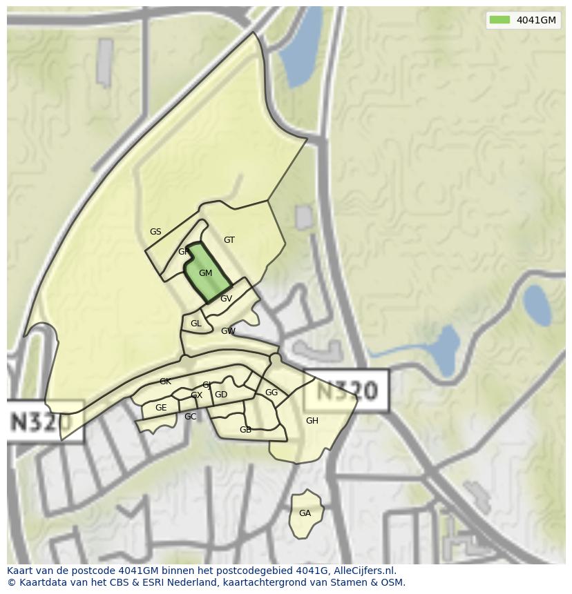 Afbeelding van het postcodegebied 4041 GM op de kaart.