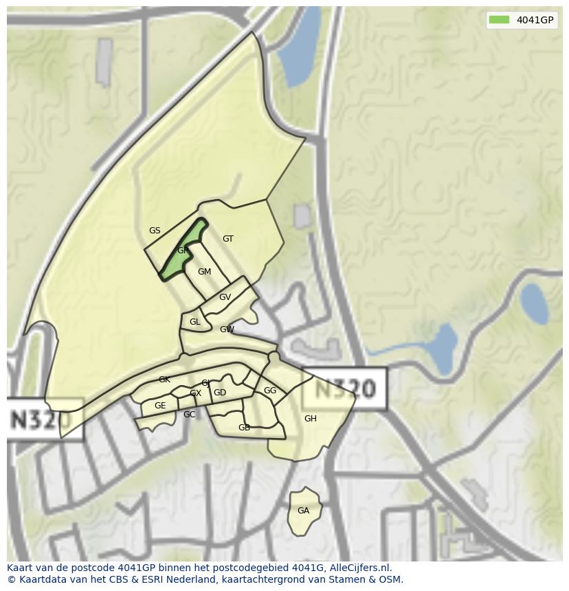 Afbeelding van het postcodegebied 4041 GP op de kaart.