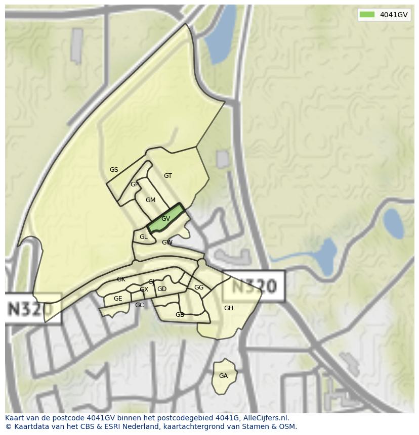 Afbeelding van het postcodegebied 4041 GV op de kaart.