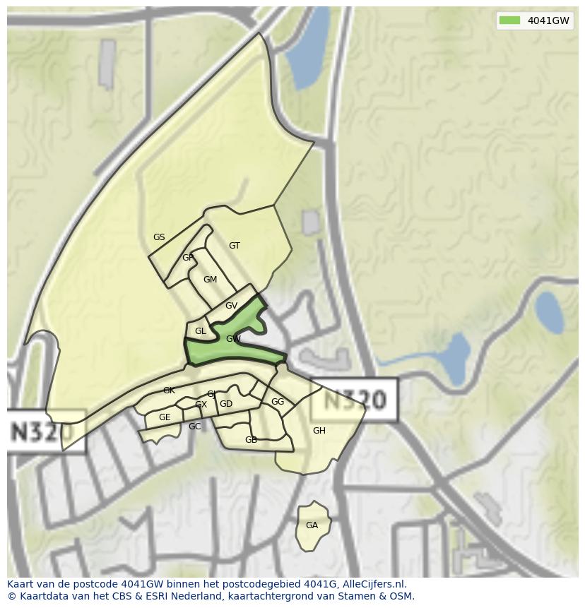 Afbeelding van het postcodegebied 4041 GW op de kaart.