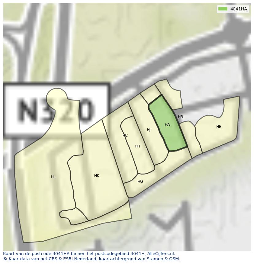Afbeelding van het postcodegebied 4041 HA op de kaart.