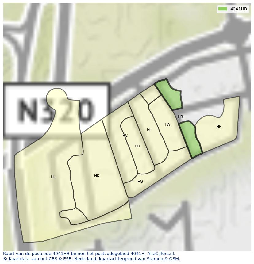 Afbeelding van het postcodegebied 4041 HB op de kaart.