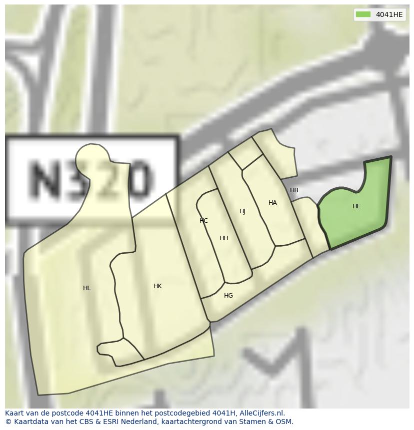 Afbeelding van het postcodegebied 4041 HE op de kaart.