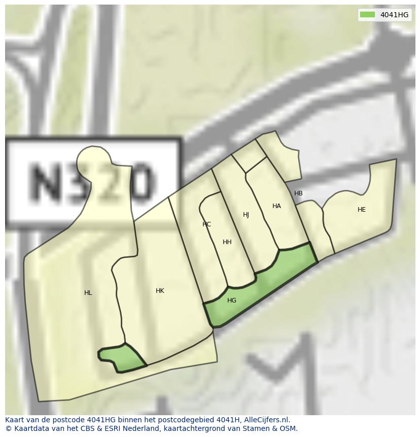 Afbeelding van het postcodegebied 4041 HG op de kaart.