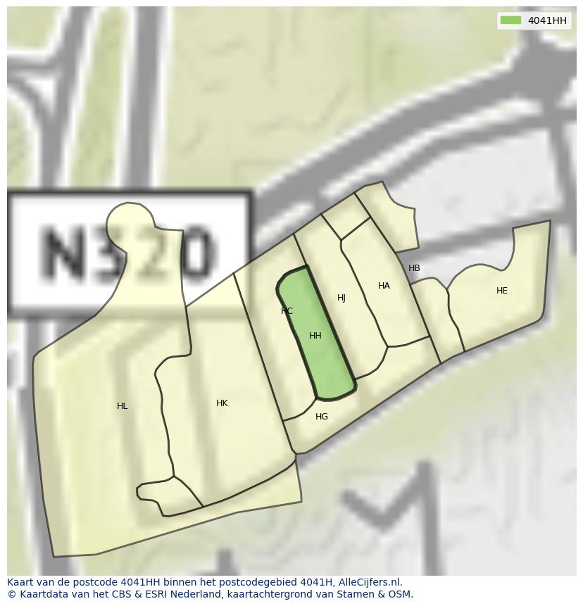 Afbeelding van het postcodegebied 4041 HH op de kaart.