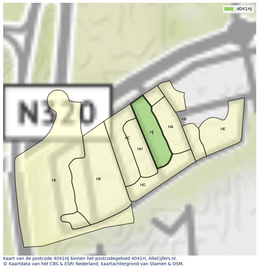 Afbeelding van het postcodegebied 4041 HJ op de kaart.