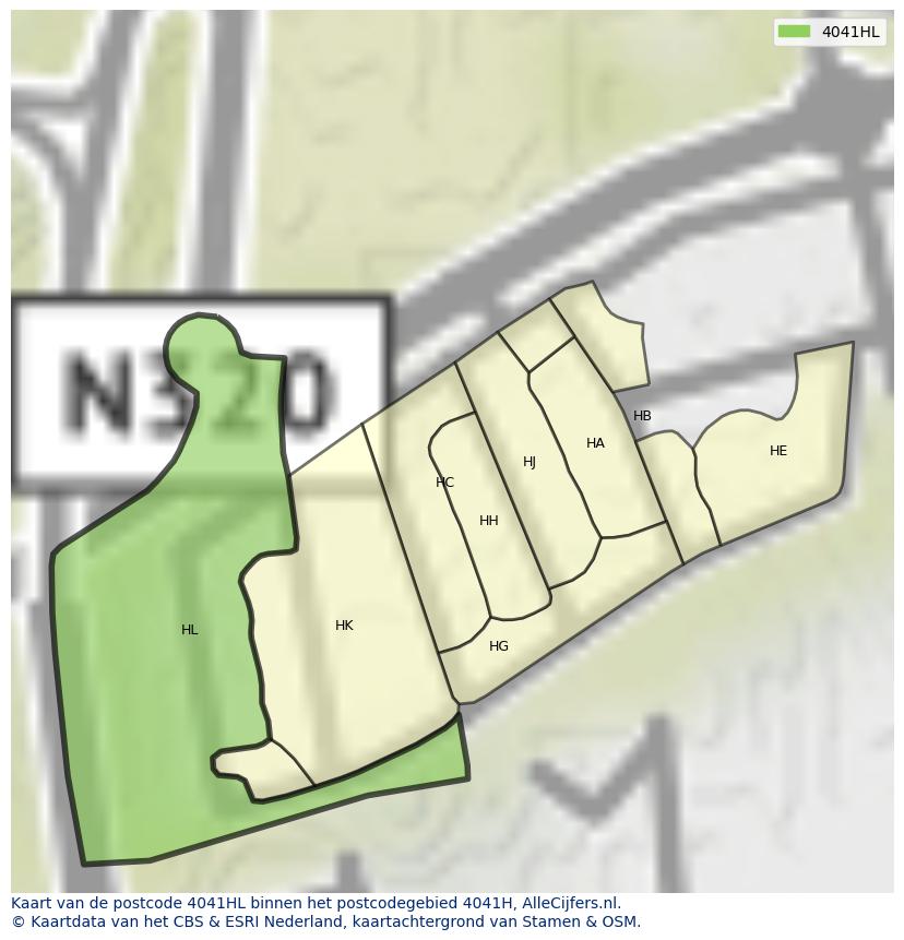 Afbeelding van het postcodegebied 4041 HL op de kaart.
