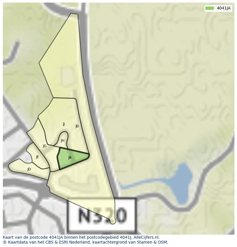Afbeelding van het postcodegebied 4041 JA op de kaart.