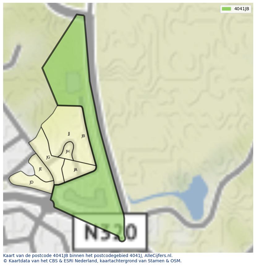 Afbeelding van het postcodegebied 4041 JB op de kaart.