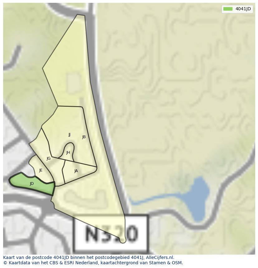 Afbeelding van het postcodegebied 4041 JD op de kaart.
