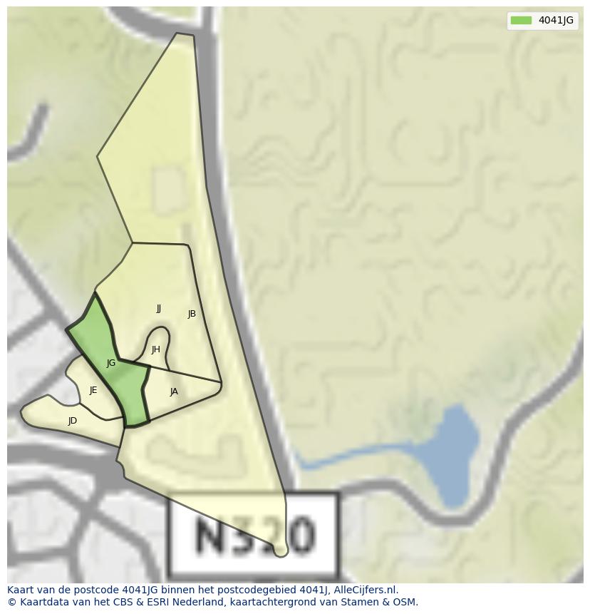 Afbeelding van het postcodegebied 4041 JG op de kaart.