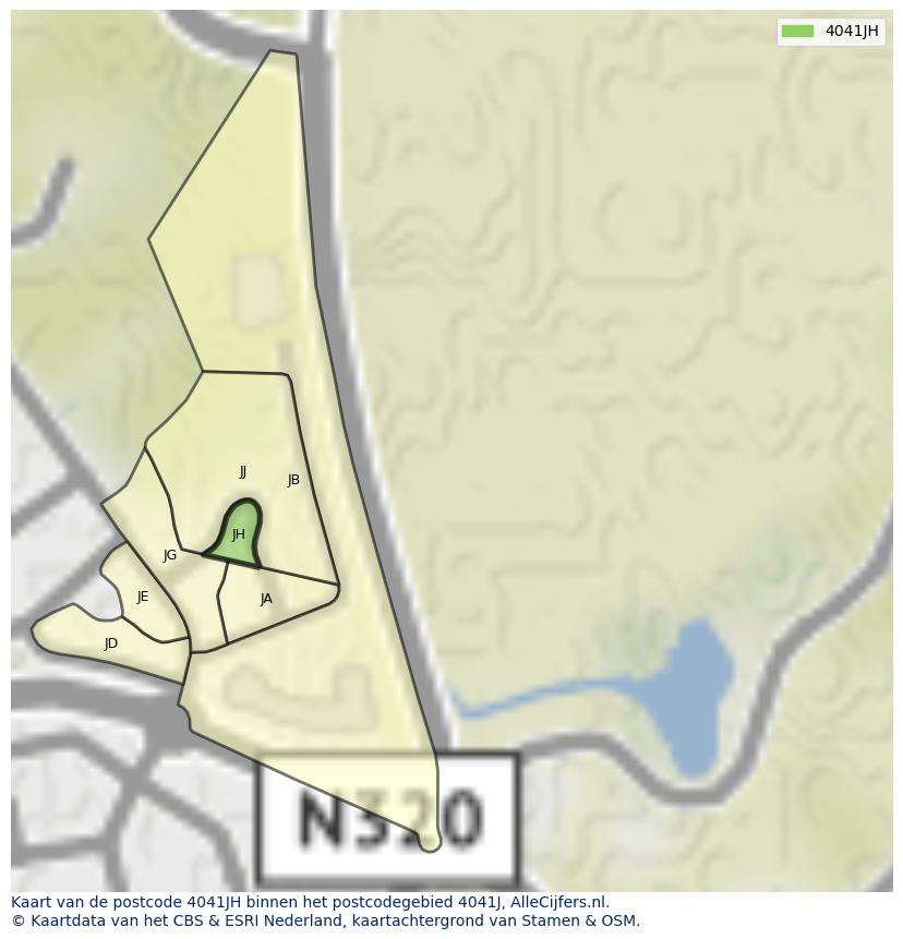 Afbeelding van het postcodegebied 4041 JH op de kaart.