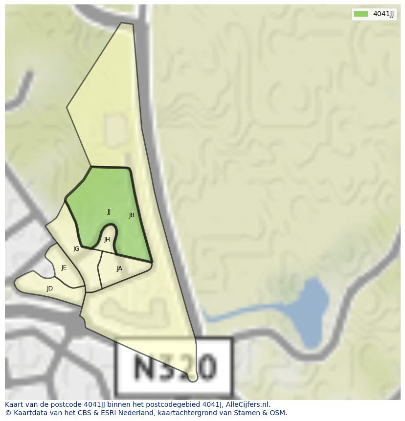 Afbeelding van het postcodegebied 4041 JJ op de kaart.