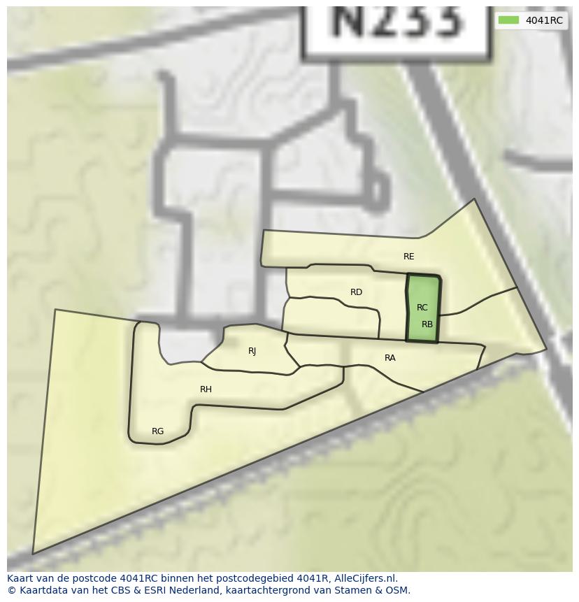 Afbeelding van het postcodegebied 4041 RC op de kaart.