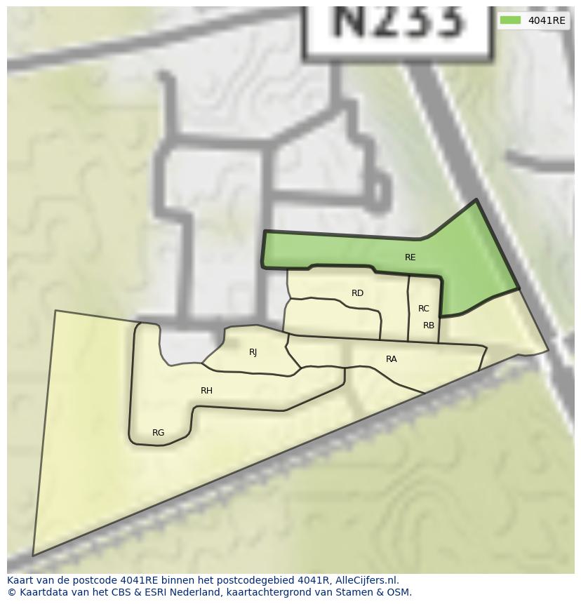 Afbeelding van het postcodegebied 4041 RE op de kaart.