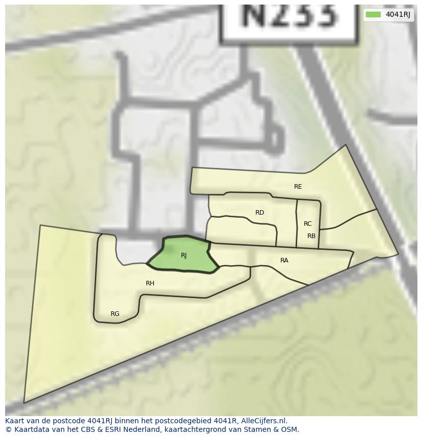 Afbeelding van het postcodegebied 4041 RJ op de kaart.