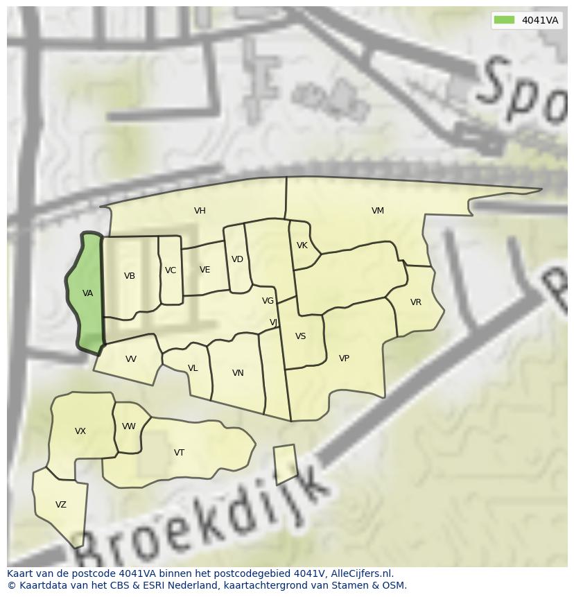 Afbeelding van het postcodegebied 4041 VA op de kaart.