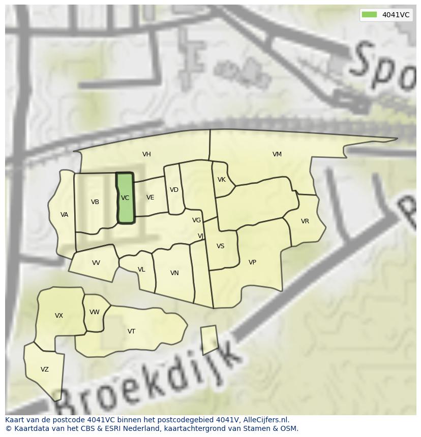 Afbeelding van het postcodegebied 4041 VC op de kaart.