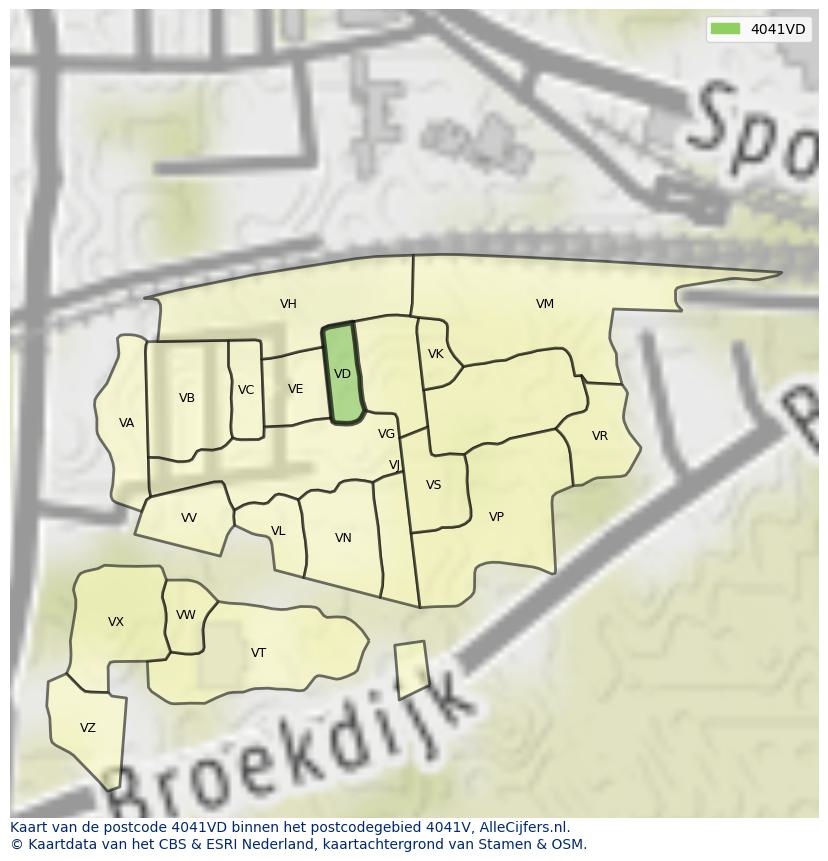 Afbeelding van het postcodegebied 4041 VD op de kaart.