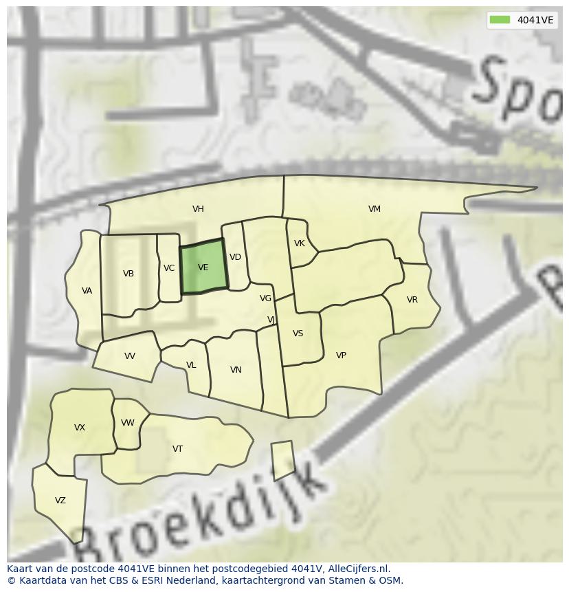 Afbeelding van het postcodegebied 4041 VE op de kaart.