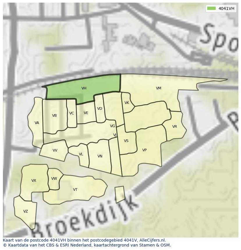 Afbeelding van het postcodegebied 4041 VH op de kaart.