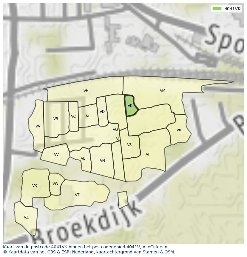 Afbeelding van het postcodegebied 4041 VK op de kaart.