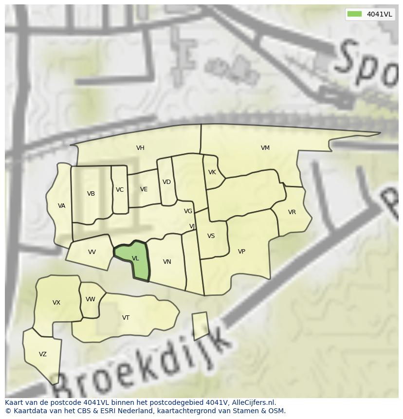 Afbeelding van het postcodegebied 4041 VL op de kaart.