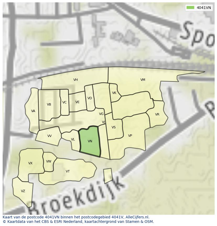 Afbeelding van het postcodegebied 4041 VN op de kaart.