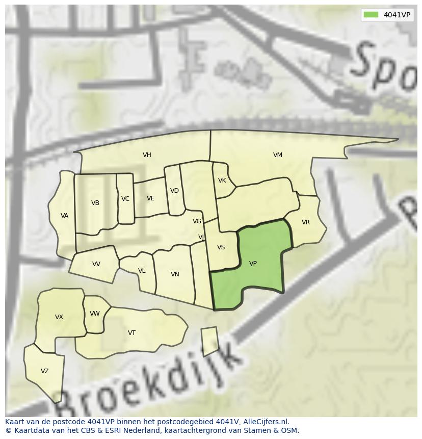 Afbeelding van het postcodegebied 4041 VP op de kaart.
