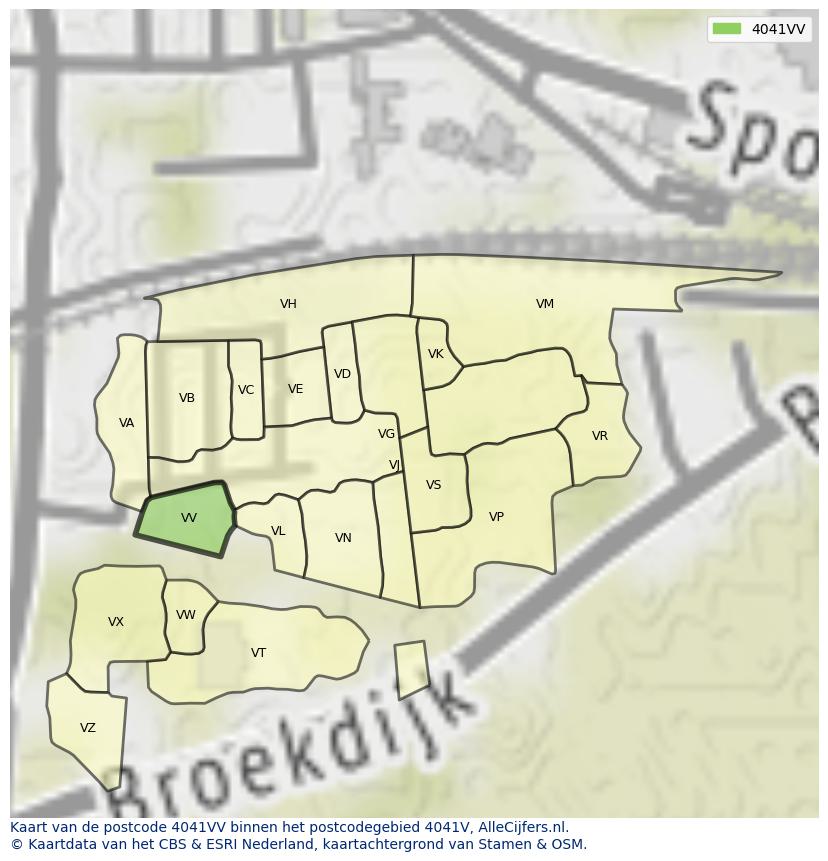 Afbeelding van het postcodegebied 4041 VV op de kaart.