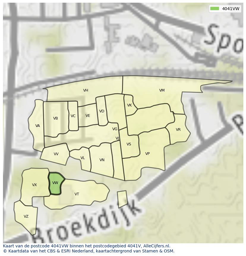Afbeelding van het postcodegebied 4041 VW op de kaart.
