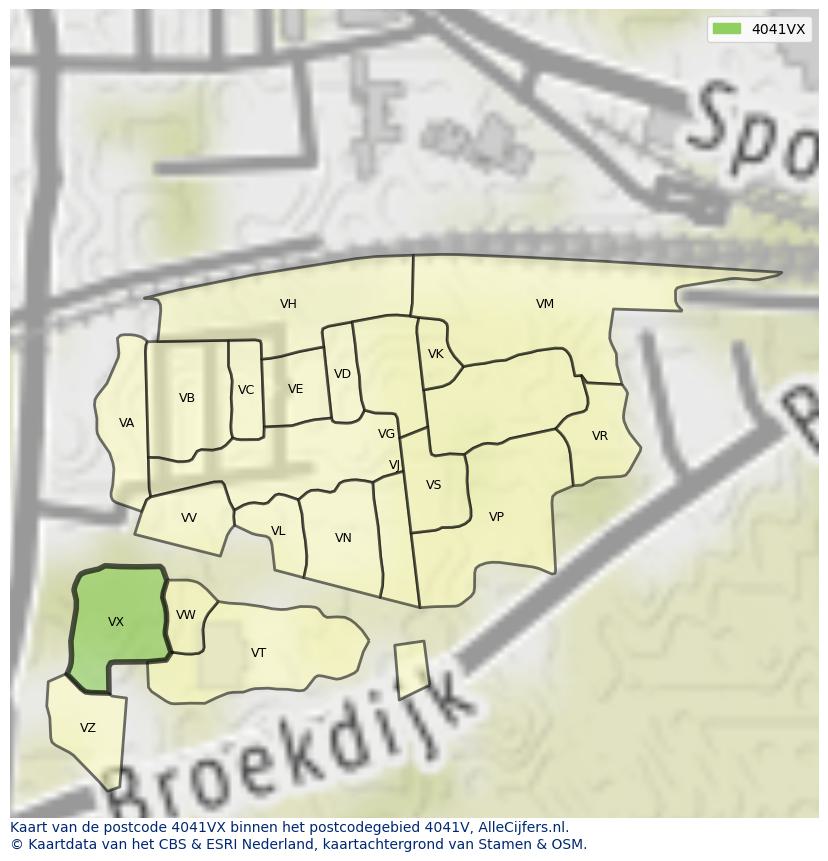Afbeelding van het postcodegebied 4041 VX op de kaart.