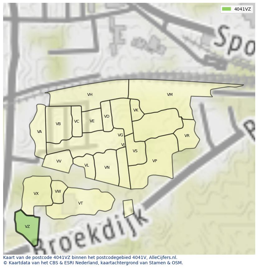 Afbeelding van het postcodegebied 4041 VZ op de kaart.