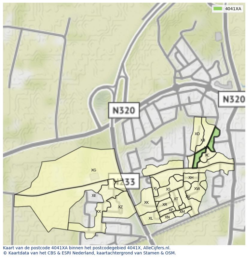 Afbeelding van het postcodegebied 4041 XA op de kaart.