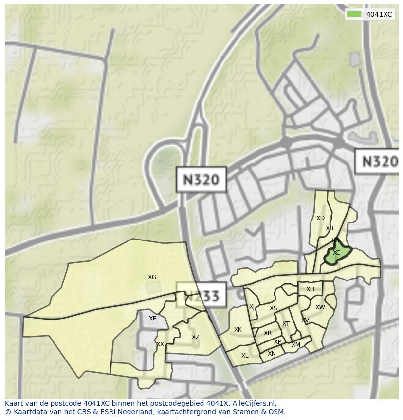Afbeelding van het postcodegebied 4041 XC op de kaart.