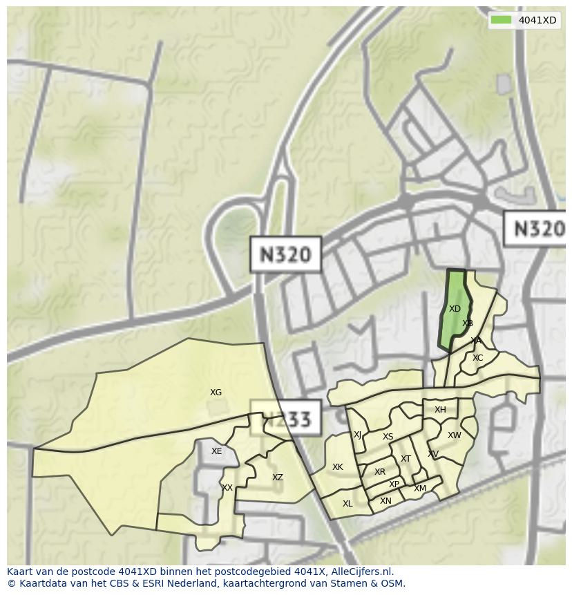 Afbeelding van het postcodegebied 4041 XD op de kaart.